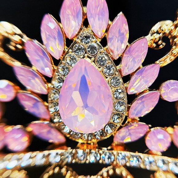 Gold Crown Crystal Tiara, Princess Crown, Gold Wedding Tiara, Wedding Pink Crown main image 5